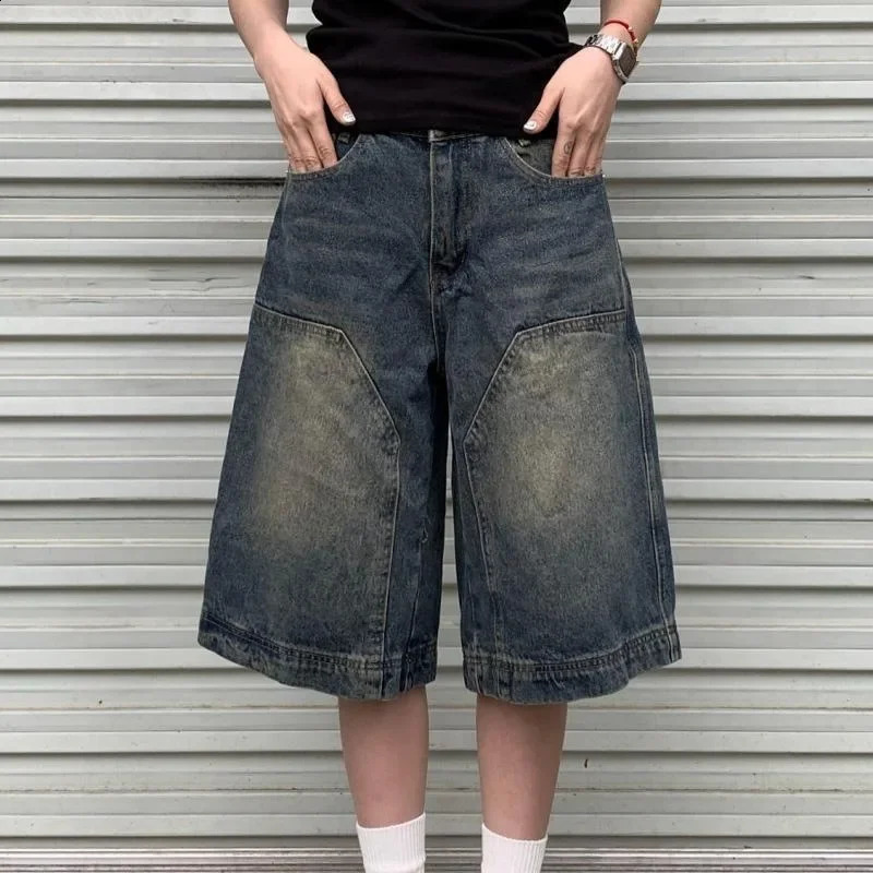 Vintage Style American Denim Cotton Pants Mens Womens LooseFit StraightLeg WideLeg Versatile QuarterLength Jeans 250823