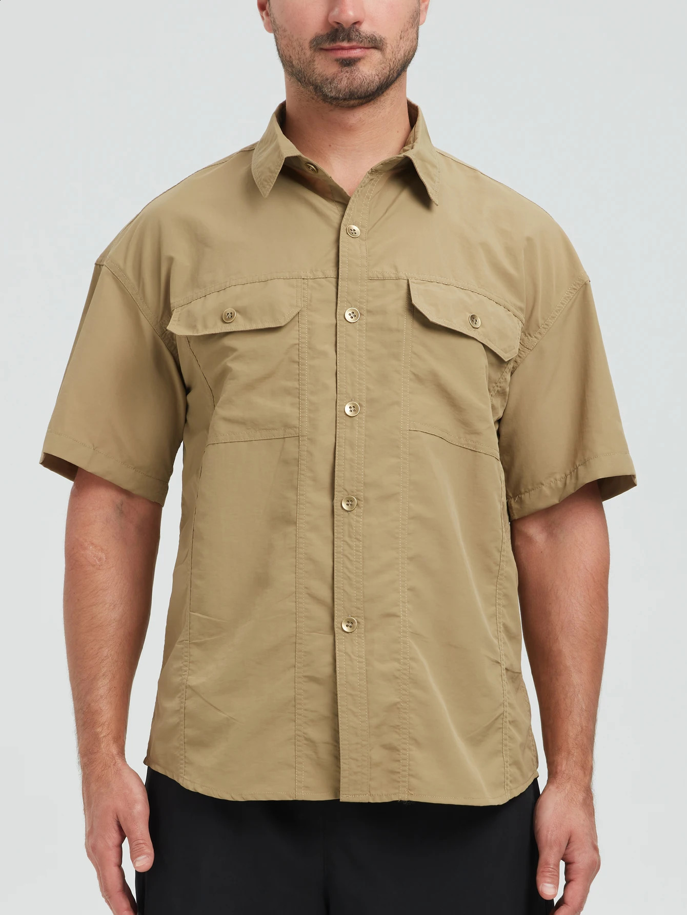 USA Size 100% Nylon Fashion Summer Clothes Cargo Military Shirts For Mens Short Sleeves Casual Blouse Oversize 5XL 250823