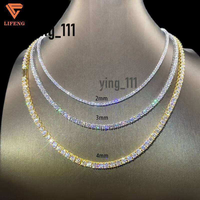 S Sterling Sier Tennis Chain Necklace 3mm Single Row VVS Moissanite tennis necklace Pass Dia Tester GRA Hip Hop Jewelry