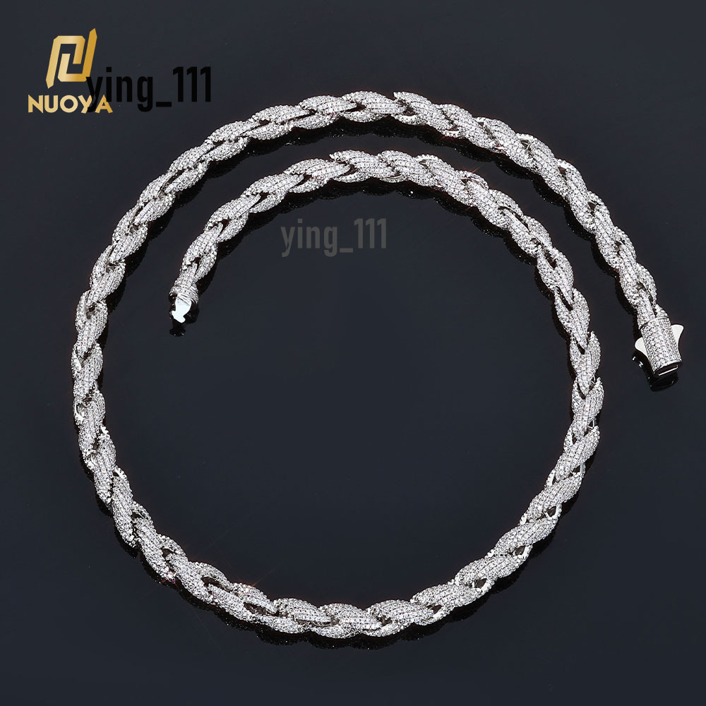 NUOYA Mens Luxury Twisted Rope Chain Necklace 8/10mm Full Moissaniate Iced Out Diamond Hip Hop Fine Jewelry for Men Women