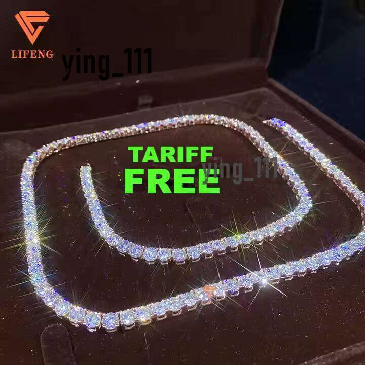 5Mm High-Quality D Color Sier Hip-Hop Single Row Tennis Chain Moissanite Stone Mens Necklace