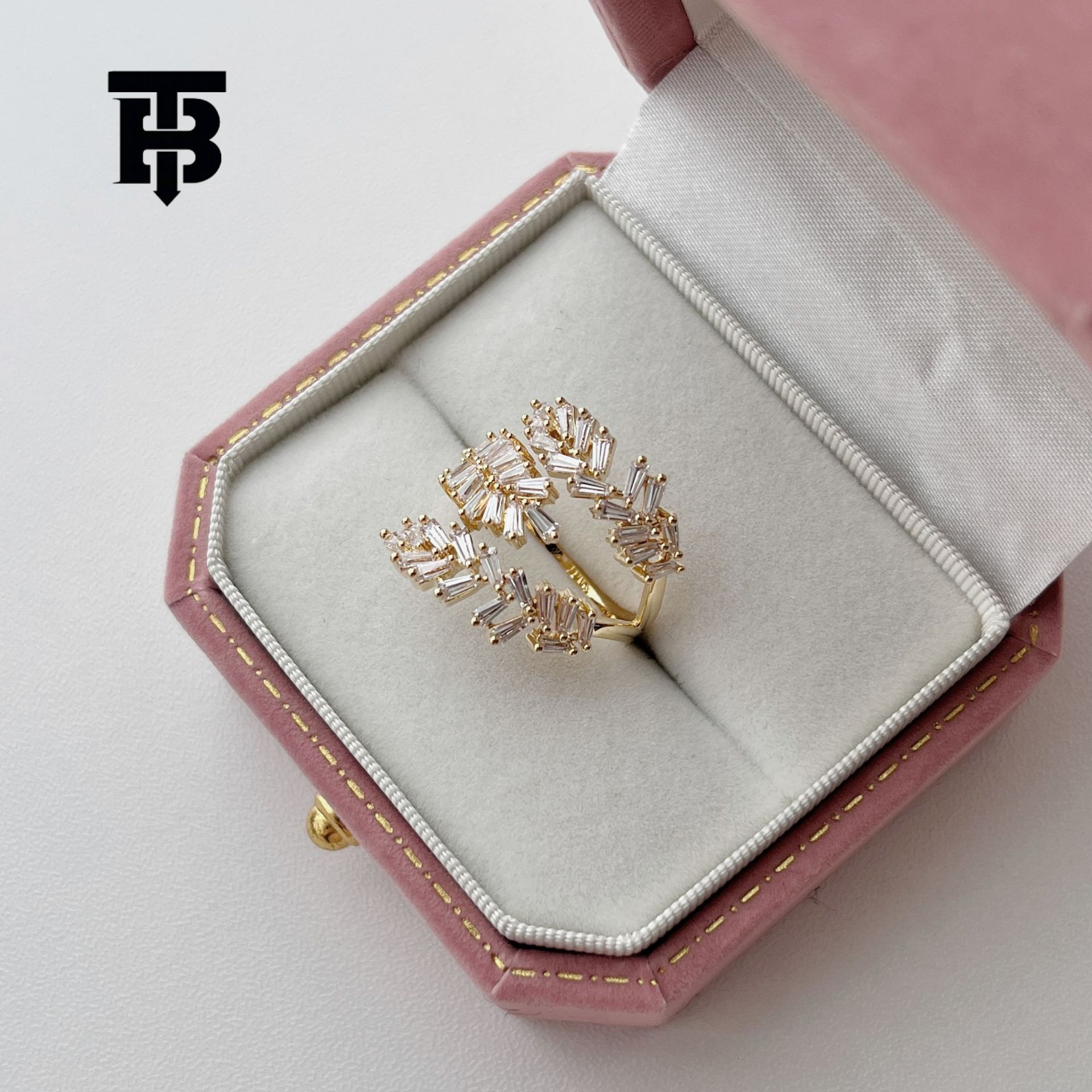 TB BHULAMTE High-end Luxury Jewelry Exaggerated Geometric Copper Women's Ring Designer Gold-plated Zirconia Open Ring Accessories Free Shipping