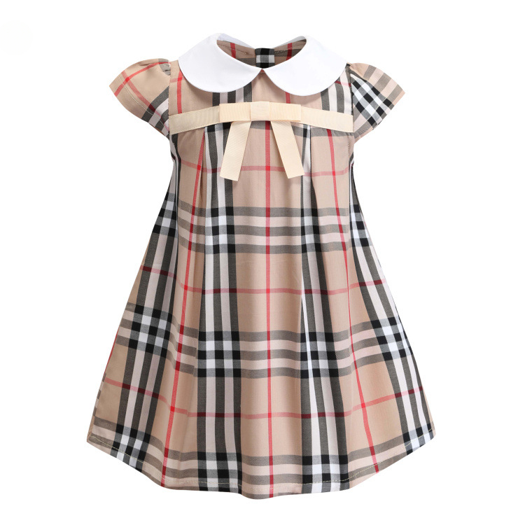 Vêtements d'été pour bébés filles, robe à manches volantes, robes pour nouveau-nés, en coton à carreaux, bandeau, robes pour tout-petits filles