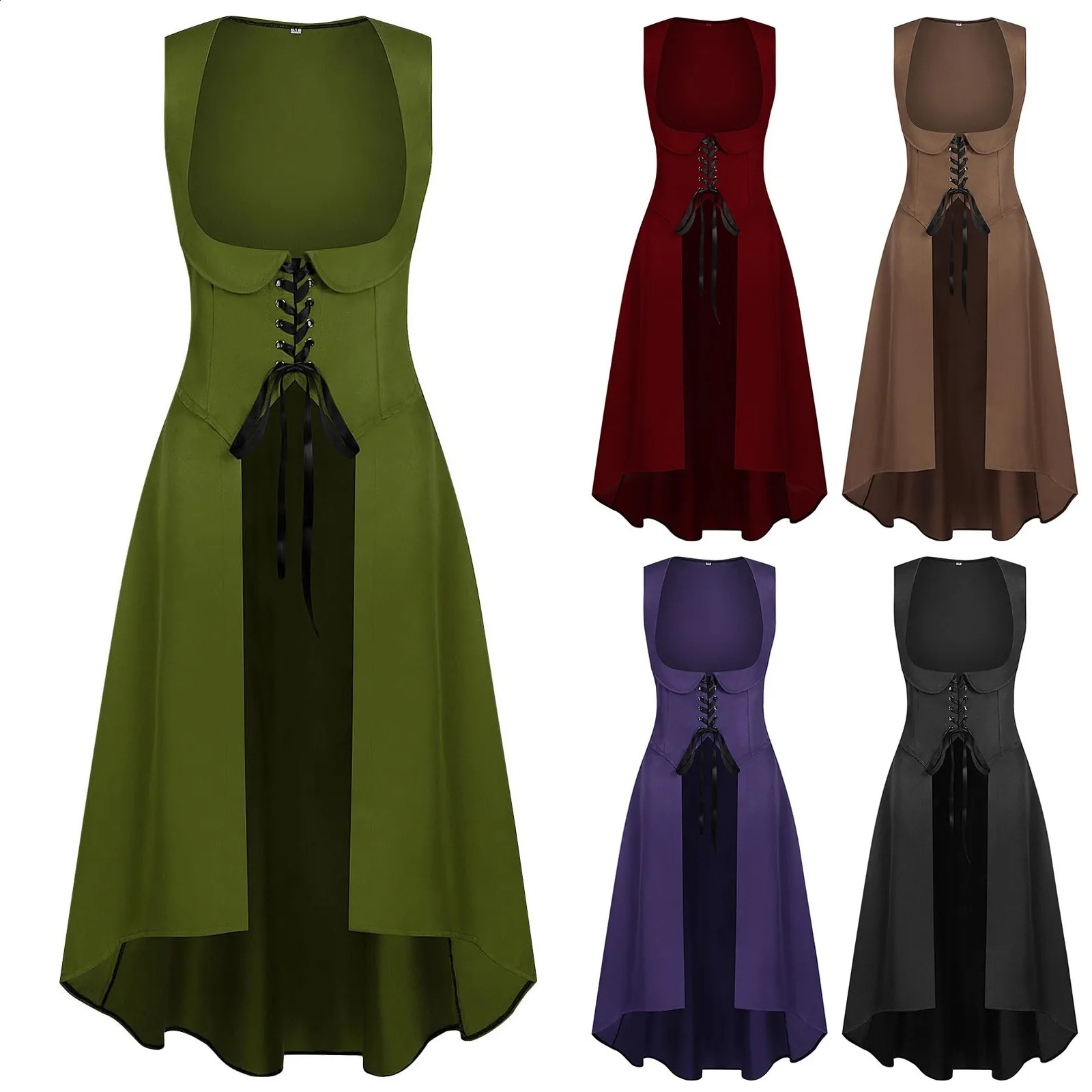 Women Medival Renaissance Costume Vintage LaceUp Vest Dress Spring Autumn Sleeveless UNeck Jackets Halloween Costumes 250823