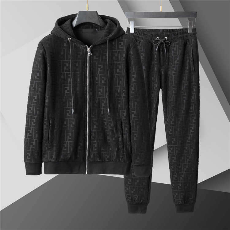 Luxury Designer Sportswear Fashionable Jacquard Letter Cardigan Mens Jogging Hoodie Casual Spring Autumn Embroidery FF Zipper Jacket Pant Slim Hoode