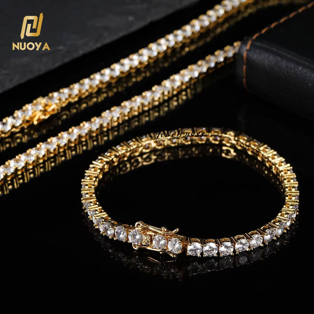 NUOYA Hip Hop Jewelry 3/4/5mm White Gold Plated Bracelet Iced Out Moissaniate Charm Bling Diamond Tennis Bracelet