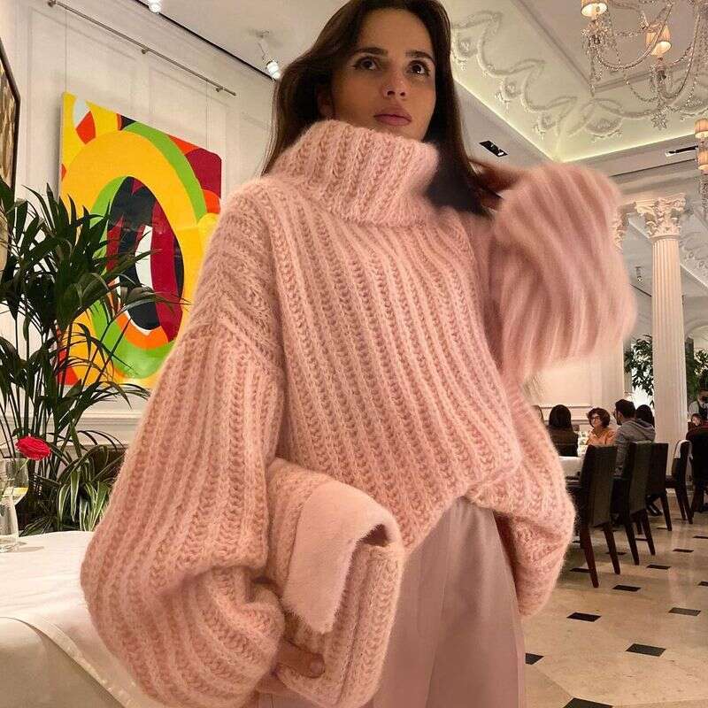 Pull pour femmes tricotées de printemps Pink à manches longues à manches longues à manches longues à manches longues femelles élégant surdimensio