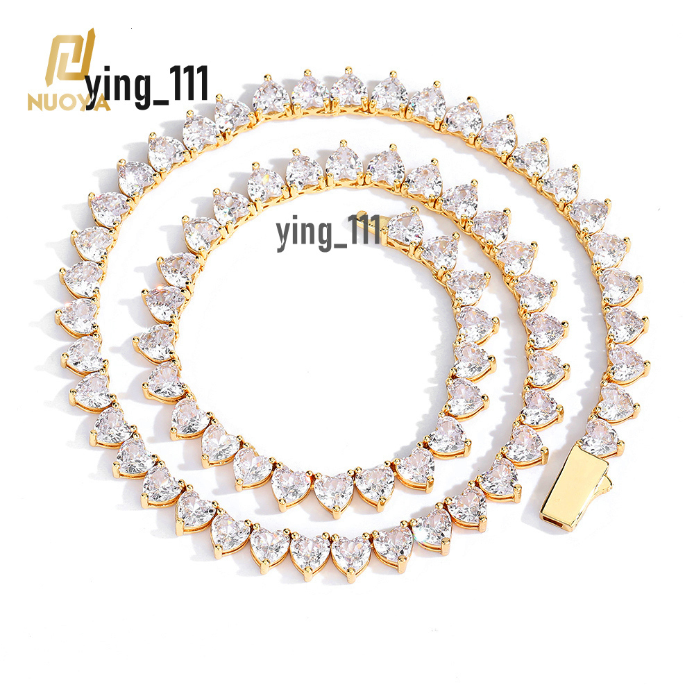 NUOYA New Style Hiphop Jewelry 18K Gold Plated Iced Out Tennis Chain Heart Shape Moissaniate Tennis Chain Necklace for Women