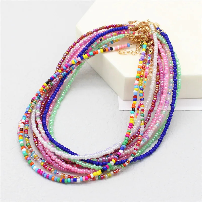 Perles de semences simples Strand Choker Femmes String Beded Bohemia Clavicule Bijoux Collier Gift 250811