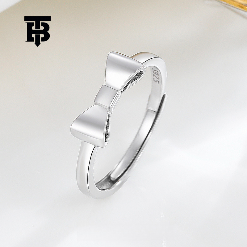 TB BHULAMTE Designer S925 Pure Silver Simple Bow Open Ring Elegant Niche Jewelry Fashion Personalized Carving Women's Accessories Free Shipping