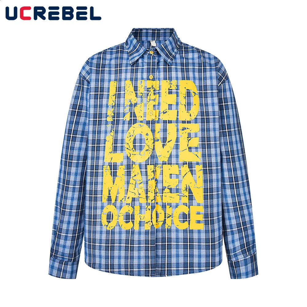 Retro Plaid Long Sleeve Shirts Mens Print Distressed High Street Autumn Loose Lapel Single Breasted Shirts Men 250823
