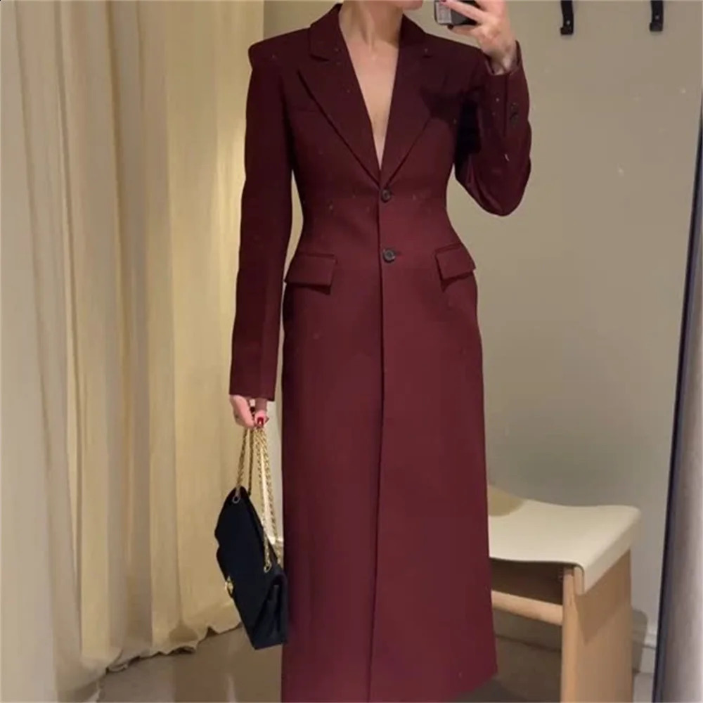 womens clothing European and American style casual elegant sense slim fit temperament long coat jacket 250819