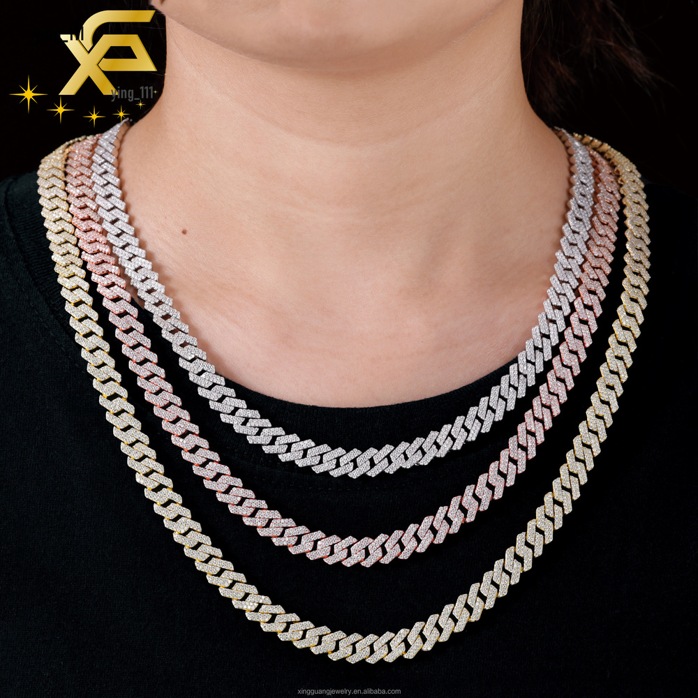 GRA Certificate Diamond Chain 8mm 18k Gold S925 Sterling Silver VVS Moissanite Diamond Cuban Link Chain