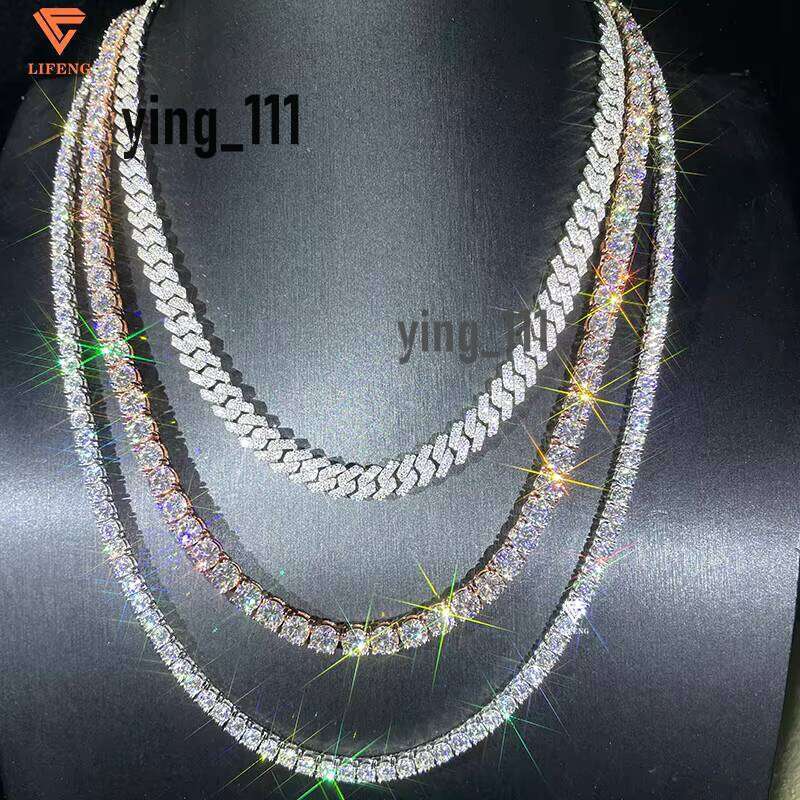 Sier 4Mm Hip-Hop Premium Jewelry Iced VVS Silicon Tennis Chain Charm Necklace For Men