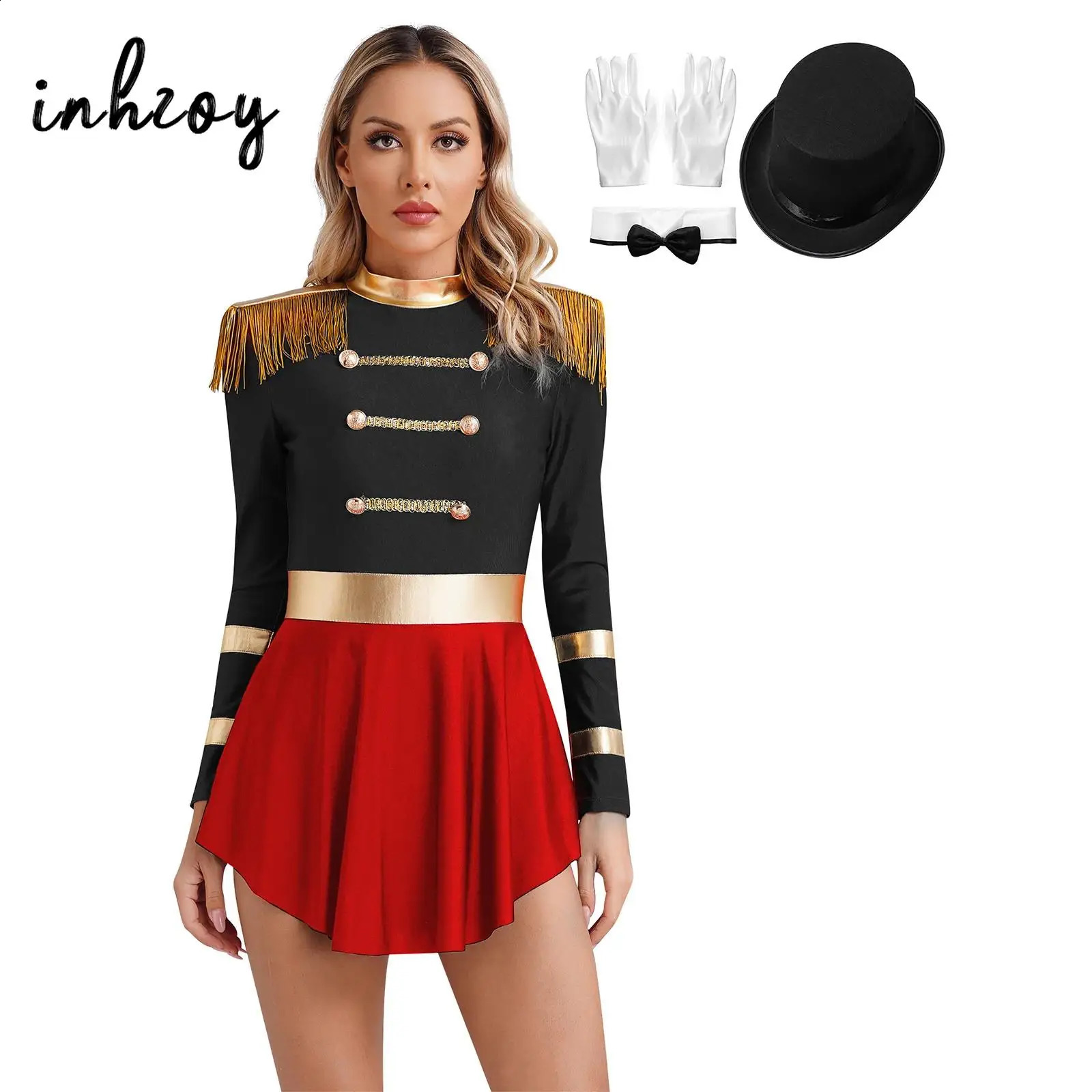 Women Circus Ringmaster Costume Long Sleeve Fringed Leotard Dress Clubwear Halloween Carnival Party Adults Role Play Up 250823