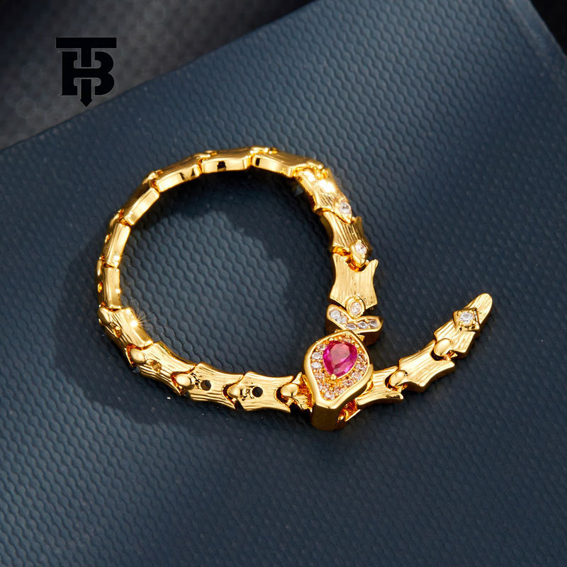 TB BHULAMTE New Snake Bone Joint Buckle Ring Fashion Designer Women's Accessories High-end Rose Red Emerald Adjustable Ring Pendant Dual-use Je
