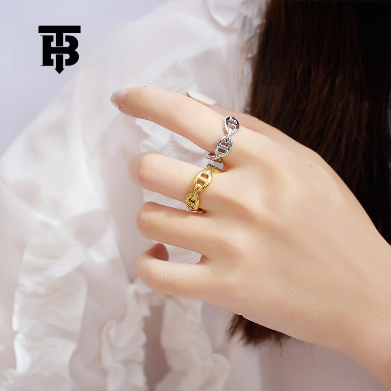 TB BHULAMTE Korean Ins Designer Luxury Accessories Multi Functional Chain Oval Hollow Pig Nose Titanium Steel Ring Fashion Women's Jewelry Free
