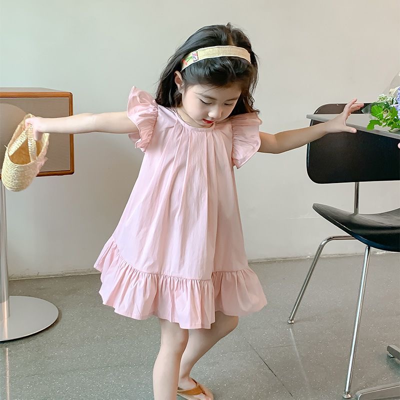 D244 Girls summer dress 2025 new style baby girl summer dress flying sleeve vest fashionable girl princess children&#039;s skirt-image-1072404851
