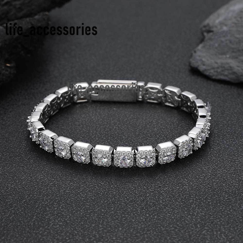 VEROMCA 18K Gold Plated Unisex Tennis Chain Bracelet Shiny Cubic Moissanite Clustered Hip Hop Trendy Shiny Iced Tennis Chain Jewelry
