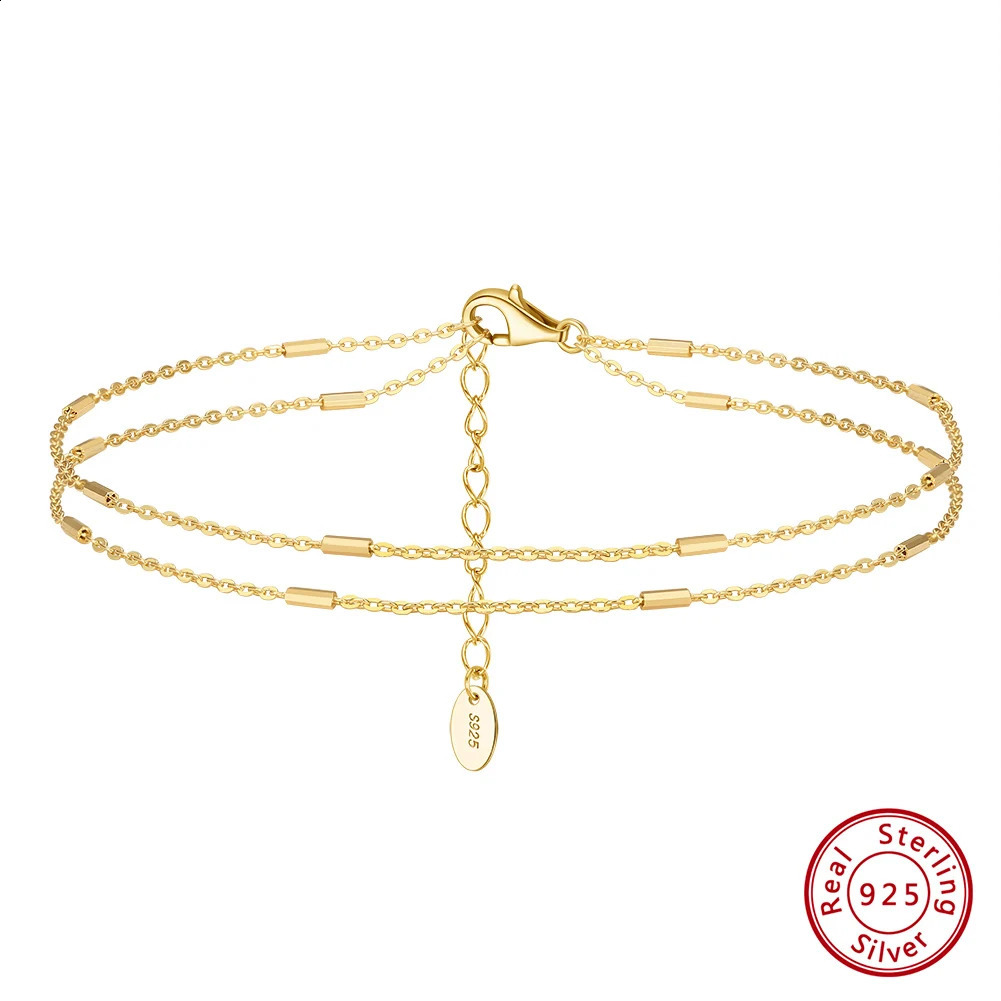KISS MADNY 925 Sterling Silver Fashion Foot Chain Double Cable Chain Anklet with Horizontal Bar for Women Jewelry SA35 250818