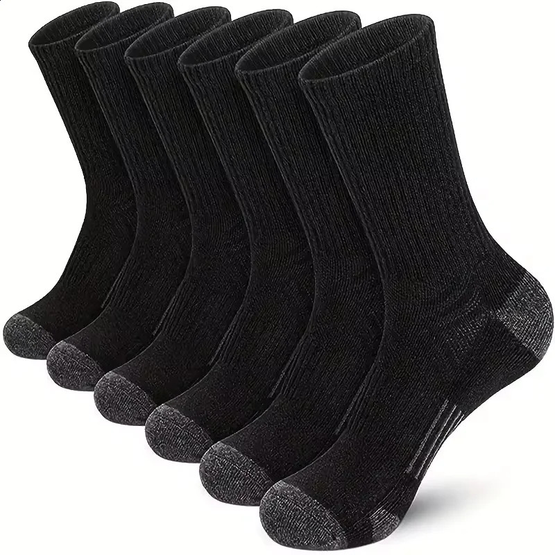 6 pairs Mens Solid Crew Socks Comfortable and breathable the fabric is soft warm suitable for outdoor sports use 250823