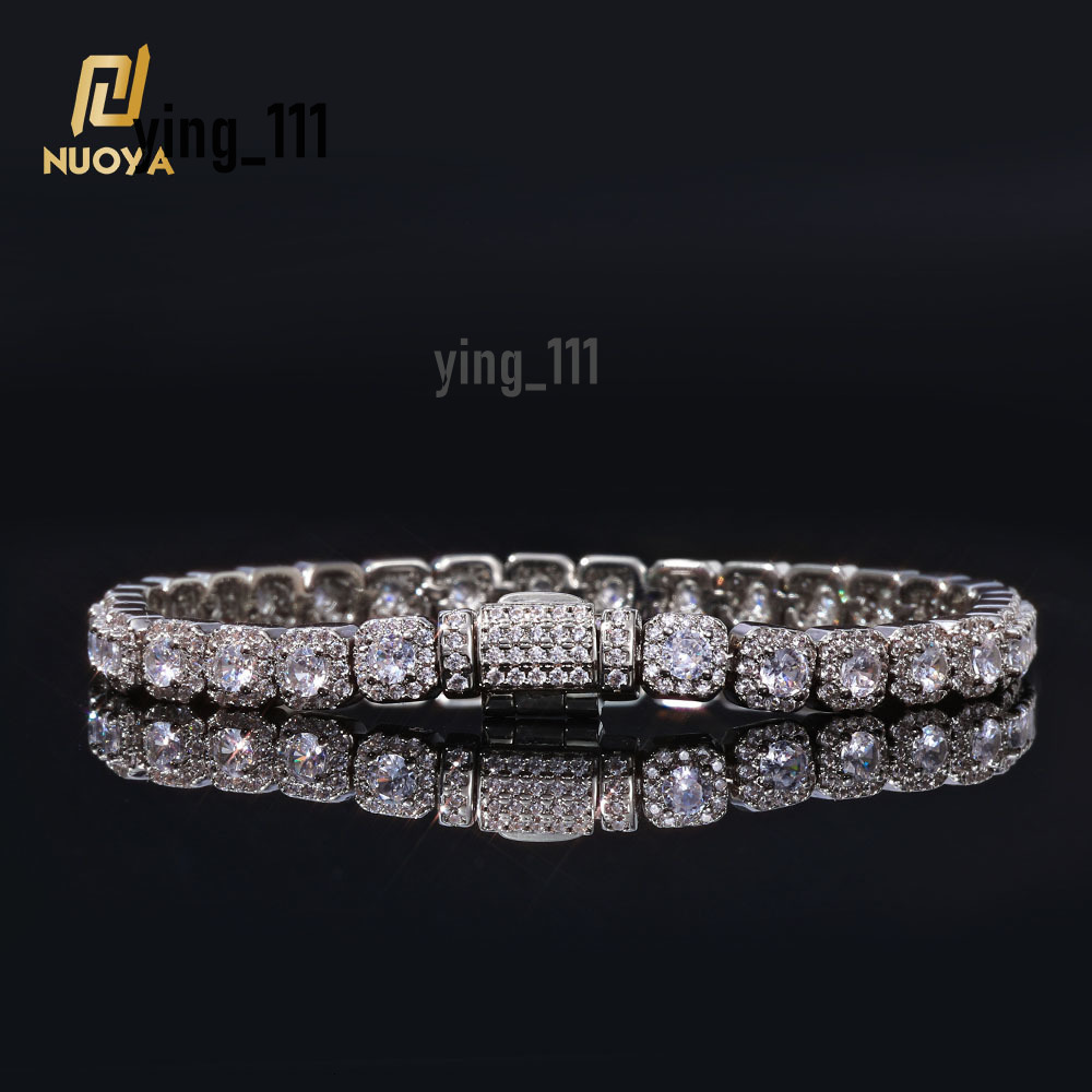 NUOYA 5mm Clustered Tennis Chain Bracelet Silver Gold Plated Iced Out Diamond Hip Hop Jewelry Round Moissaniate Tennis Chain Bracelet