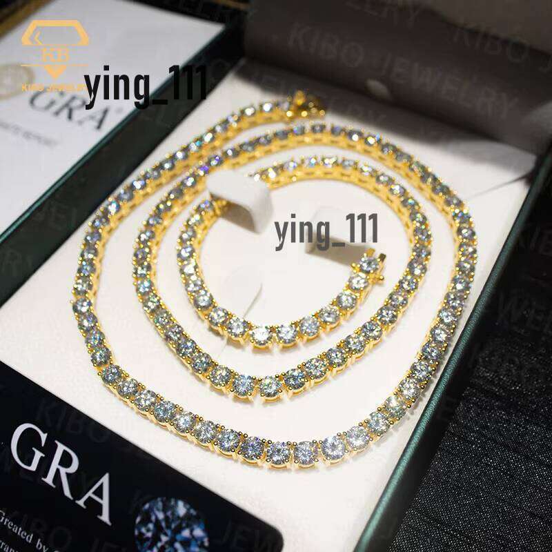 Colorful Jewelry Hip Hop Gold Plated Sterling Sier Shiny VVS Chalcedony Tennis Necklace Chain