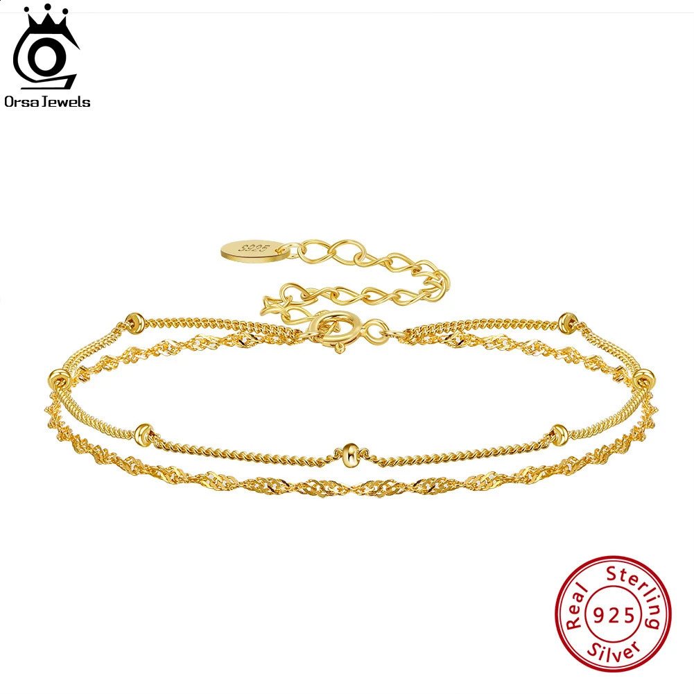 ORSA JEWELS 925 Sterling Silver Womens Bracelet Double Layer Water Ware with Satellite Chain Bracelet Elegance Jewelry SB131 250818