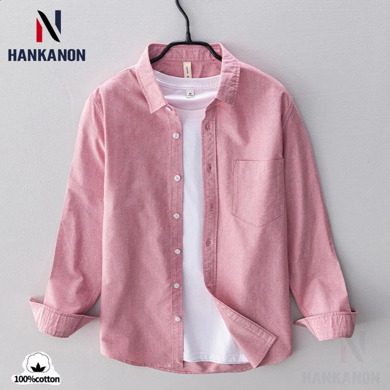 100% coton homme couleur solide chemise de tissu oxford entreprise décontractée à longue haleineur
