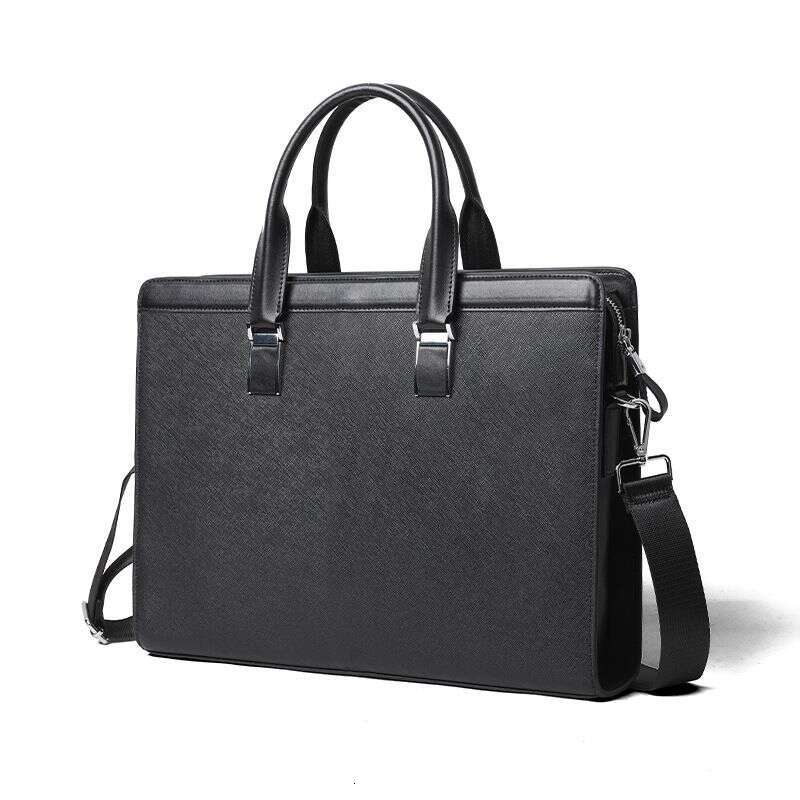 New handbag for men, black business briefcase, leather horizontal shoulder bag, crossbody high-end computer file bag. ing you smooth work