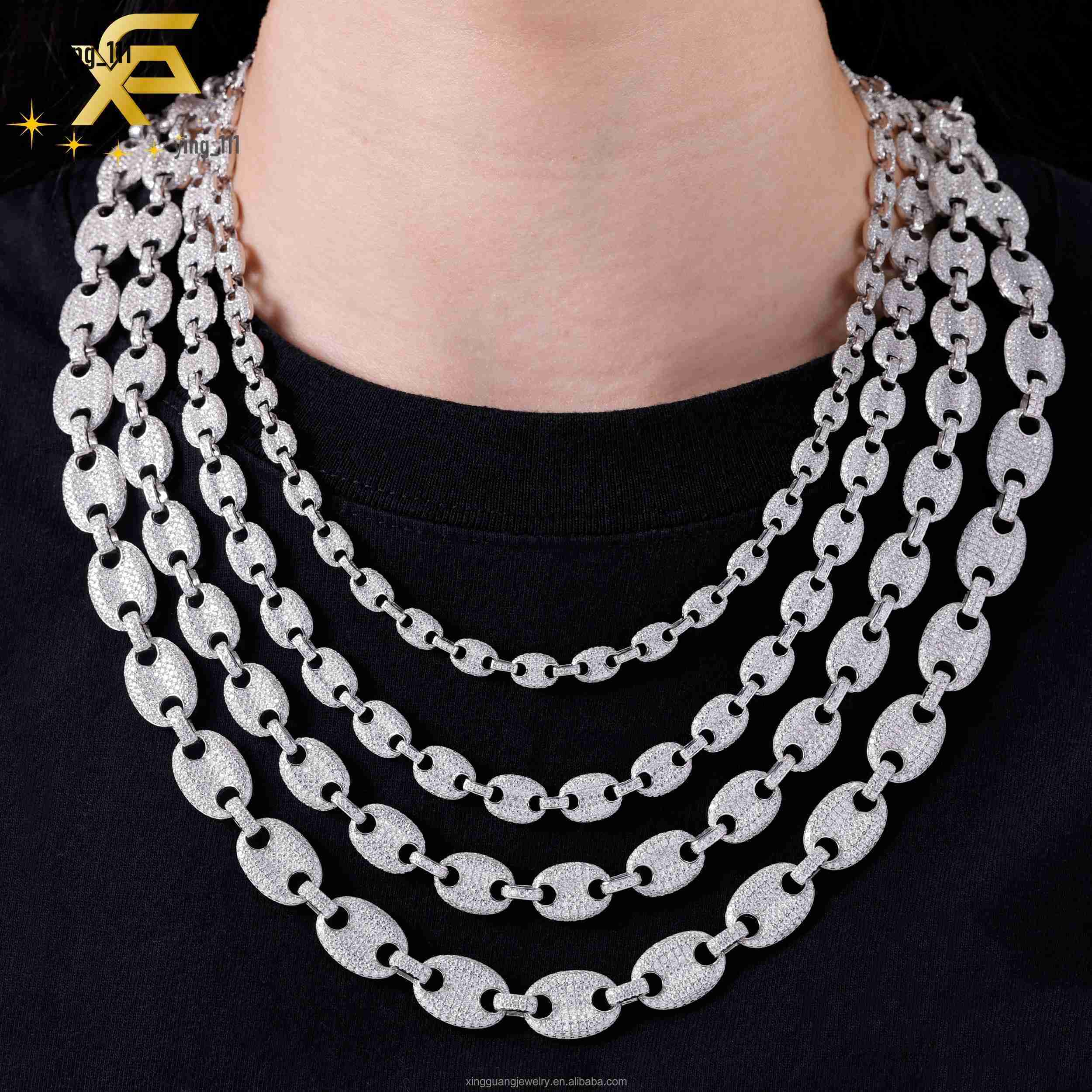 Prix ​​de gros Iced Out Moisanite Pig Nose Nose Cuban Link Chain 925 Silver 6 mm 8 mm Collier Hop Hop Bijoux de chaîne cubaine pour hommes