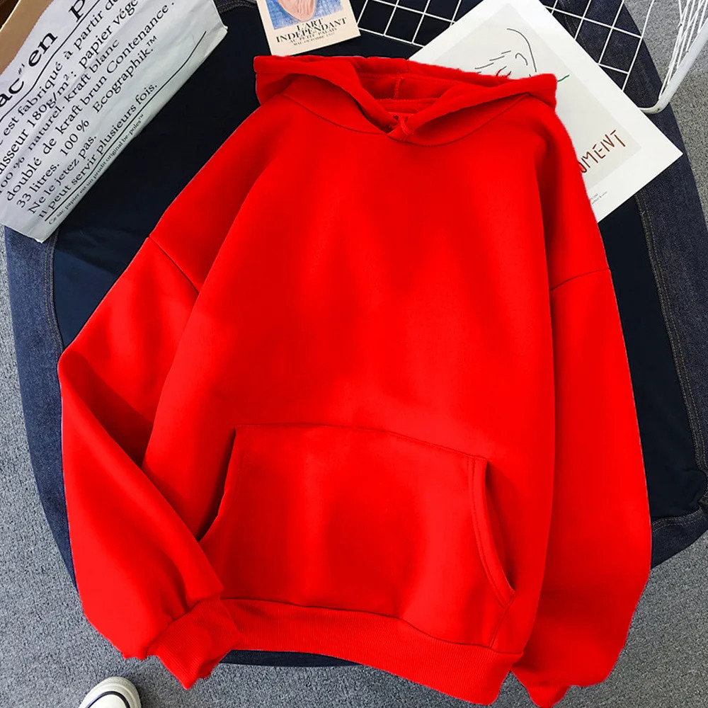 Men women Red Hoodies Autumn Long Sleeve Pullover Tops Casual Pocket Hoodies Unisex Outer Loose Sport Wear 250818