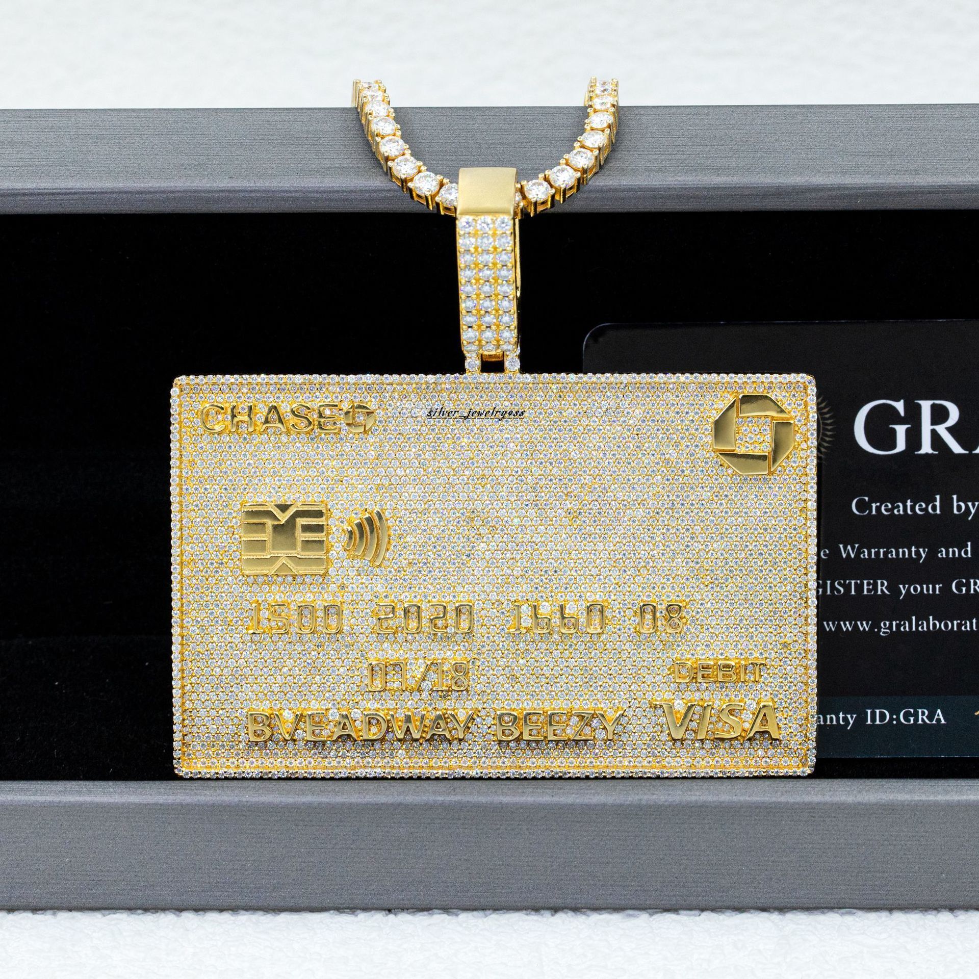 Custom Charms 3 Personality Bank Card Hip Hop Pendant 925 Silver Moissanite Pendant Charmsfor 10mm Chain