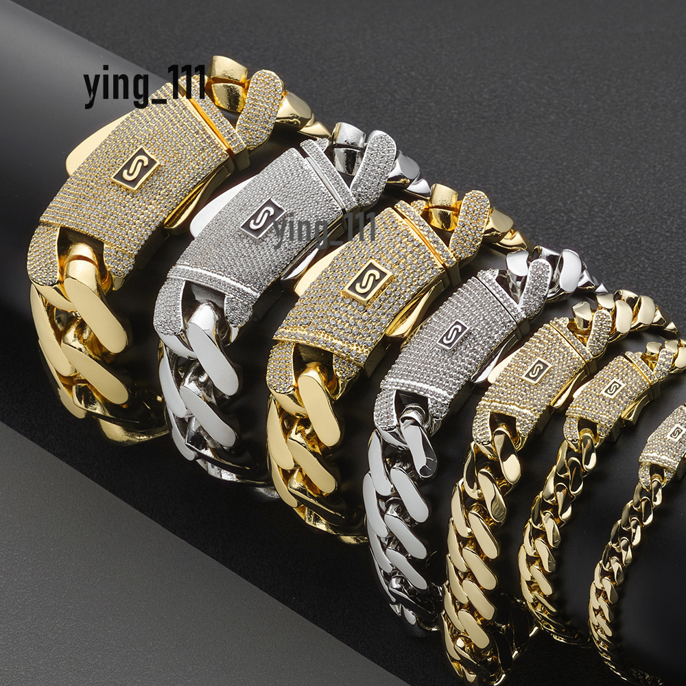 VEROMCA 14K Gold Plated Miami Cuban Link Bracelet Iced Diamond Clasp Moissaniate Solid Thick Hip Hop Fashion for Men Women Parties