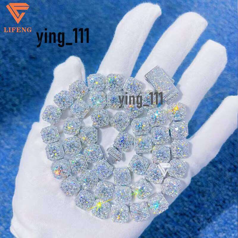 High Quality Square Tennis Chain 10Mm Pure Sier Through Dia Tester D VVS Silica Womens And Mens Necklace