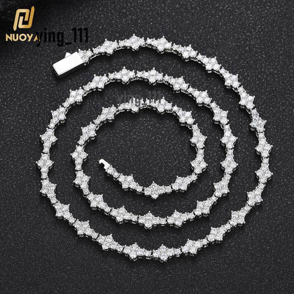 Nuoya Nouveau arrivée en laiton de chaîne de tennis en argent de 6,5 mm avec collier de chaîne de tennis en forme de fleur de fleur bling pour le