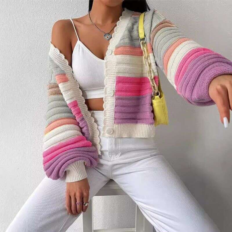 Vêtements pour femmes manches à lanterne à rayures arc-en-ciel