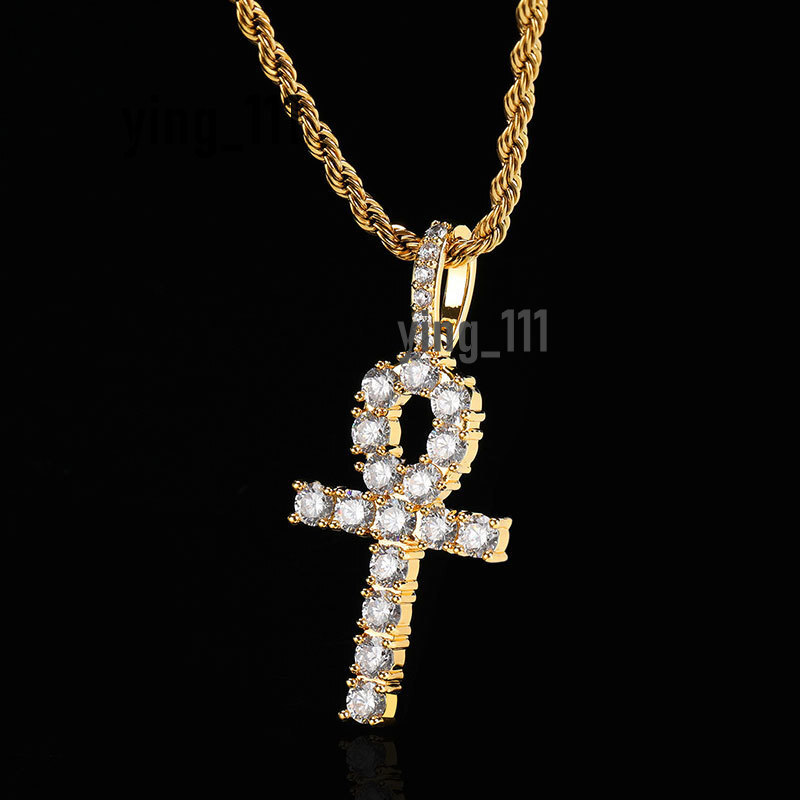 Hip Hop Iced Out Cross Pendant Bling 3A Moissaniate Stone Gold Silver Ankh Pendant Jewelry for Women