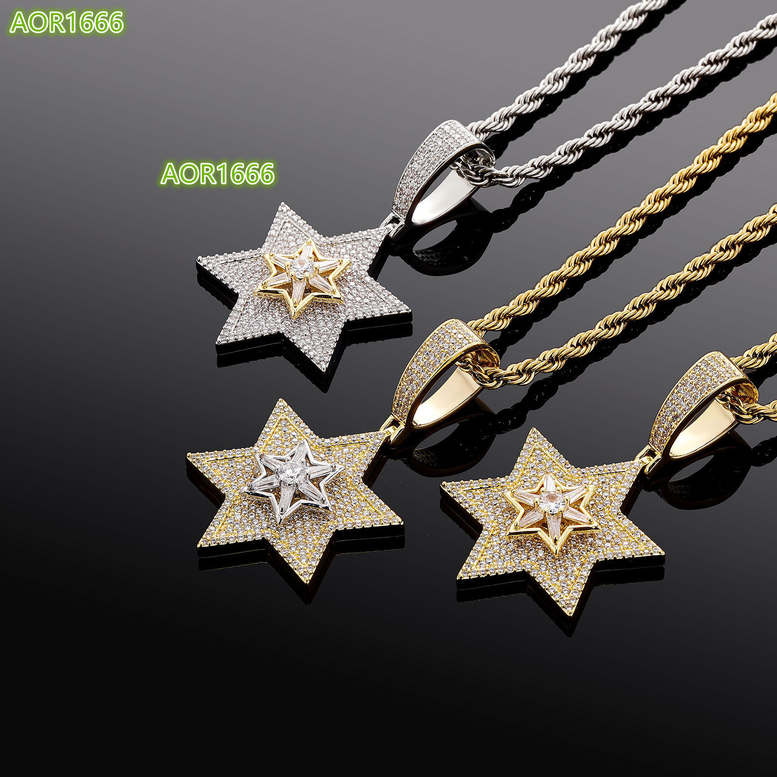 Hip-hop diamond inlay pendant; moissanite pendant; men's ice cube rotating five-pointed star pendant