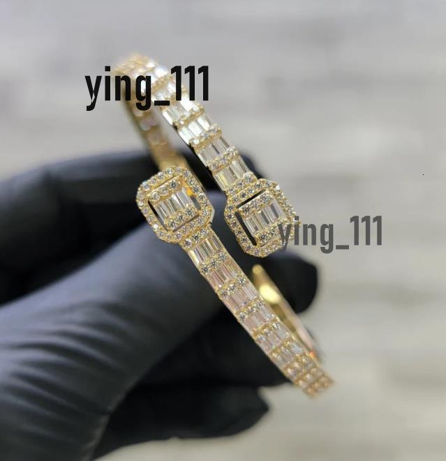 Women Men Fashion Jewelry Tennis Bangle 14k Yellow Gold Hip Hop VVS Diamond Moissanite Tennis Bracelet Bangle