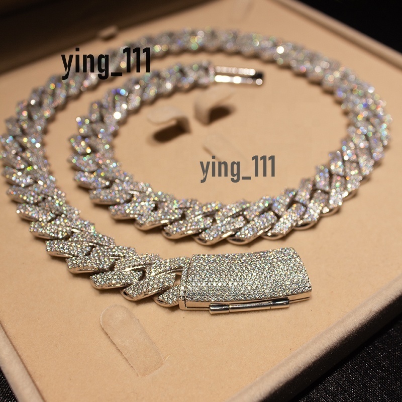 Iced Out Hip Hop 15MM 3 Rows Miami Cuban Link VVS Moissanite Prong Setting Cuban Link Chain