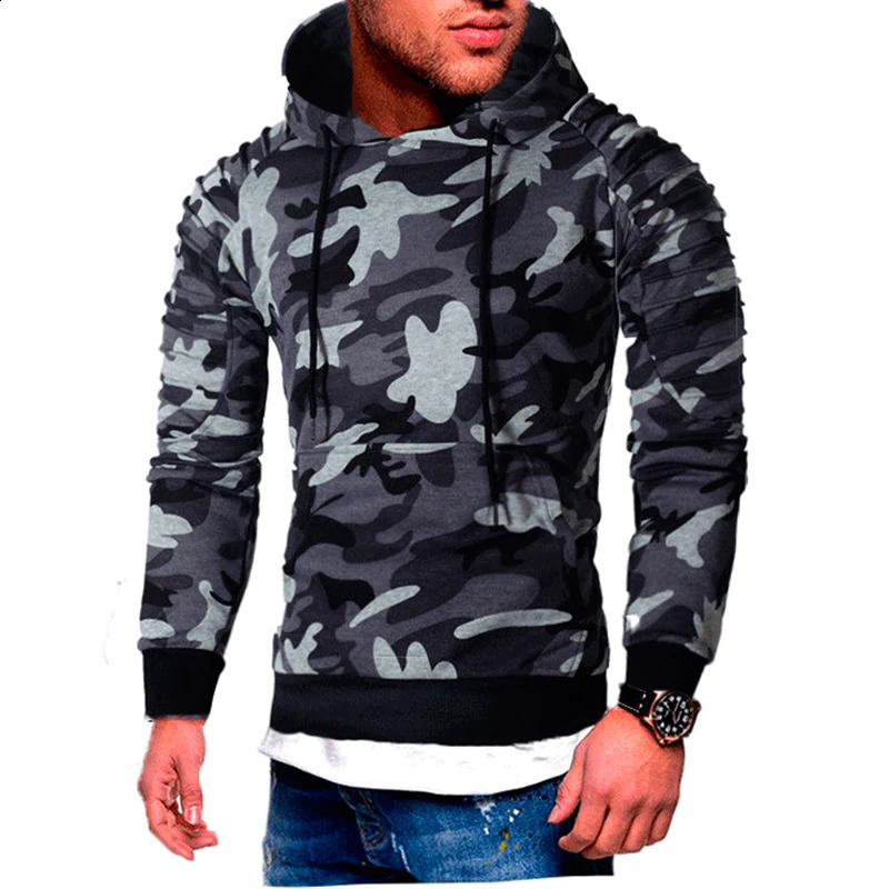 Mens Military Camouflage Tactical Long-sleeved T-shirt Hooded Camo Sweatershirt 250819