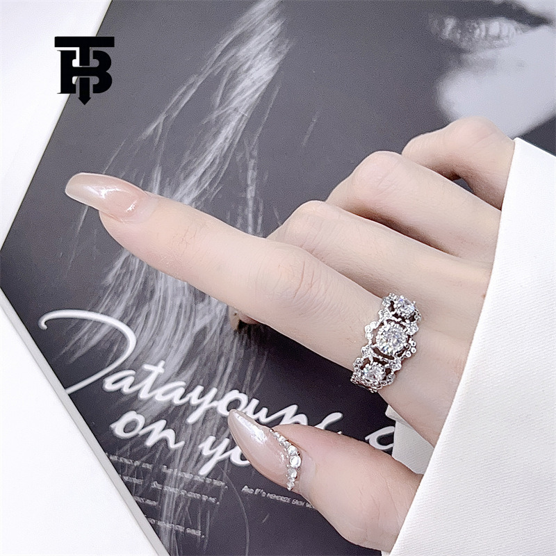 TB BHULAMTE Designer Women's Accessories High Carbon Lace Full Diamond Weaving Ring High End Light Luxury Retro Palace Ring Fashion Luxury Jewe