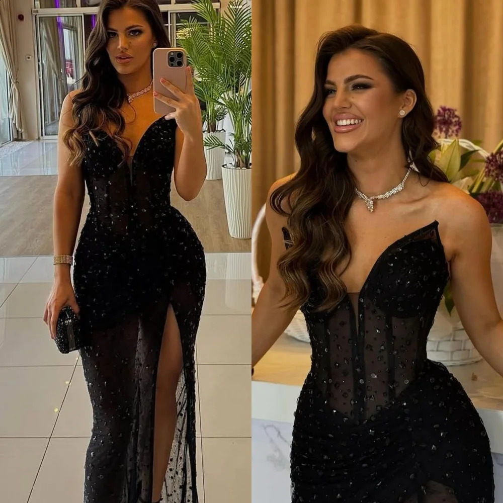 Customized Elegant Strapless Sleeveless Evening Dress High Quality Lace Prom Dresses Temperament Crystal Bridal Party Gowns 250823