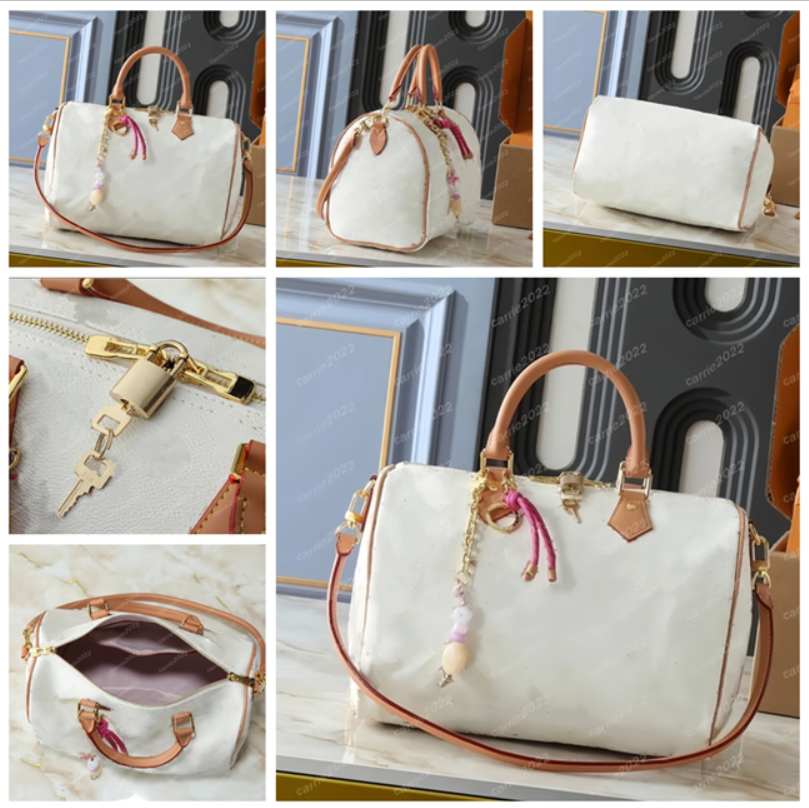 Top Quality Leather pillow bags Boston bag SoftP9 30 Luknrcky Handbag For Women Luxury Crossbody Double zipped closure with lock 30x21x17cm white fl