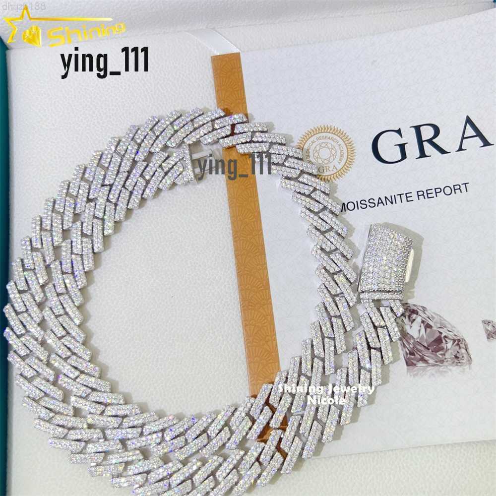 Pass Diamond Tester Hip Hop Populaire 925 White Gold Real VVS Moisanite 14 mm Chaîne de liaison cubaine