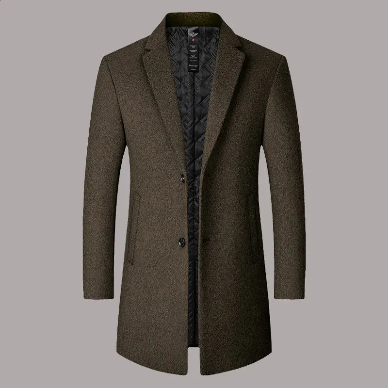 autumn and winter mid to long woolen coat for men middle-aged casual versatile fashionable solid color woolen coat 250823