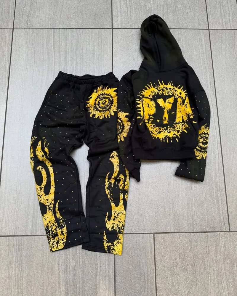 American Hip-hop Retro Harajuku Oversized Sweatshirt Men Y2k Casual Fashion Gothpunk Streetwear Loose Wide-leg Pants Women 250823