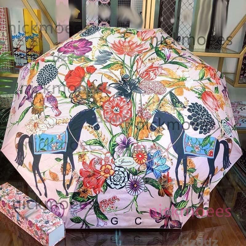 Automatic Triple Fold Umbrella Women Sunscreen Snow Proof Black Rubber Designer Gift Box 2323 M260303-image-1096023202