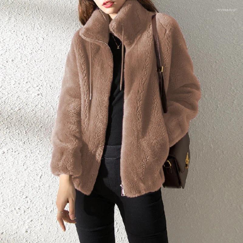 Women's Fur Women Autumn Winter Faux Coats Zipper Cardigan Plush Thick Warm Coat Loose Oversized Outerwear Female Coral Fleece Overcoat